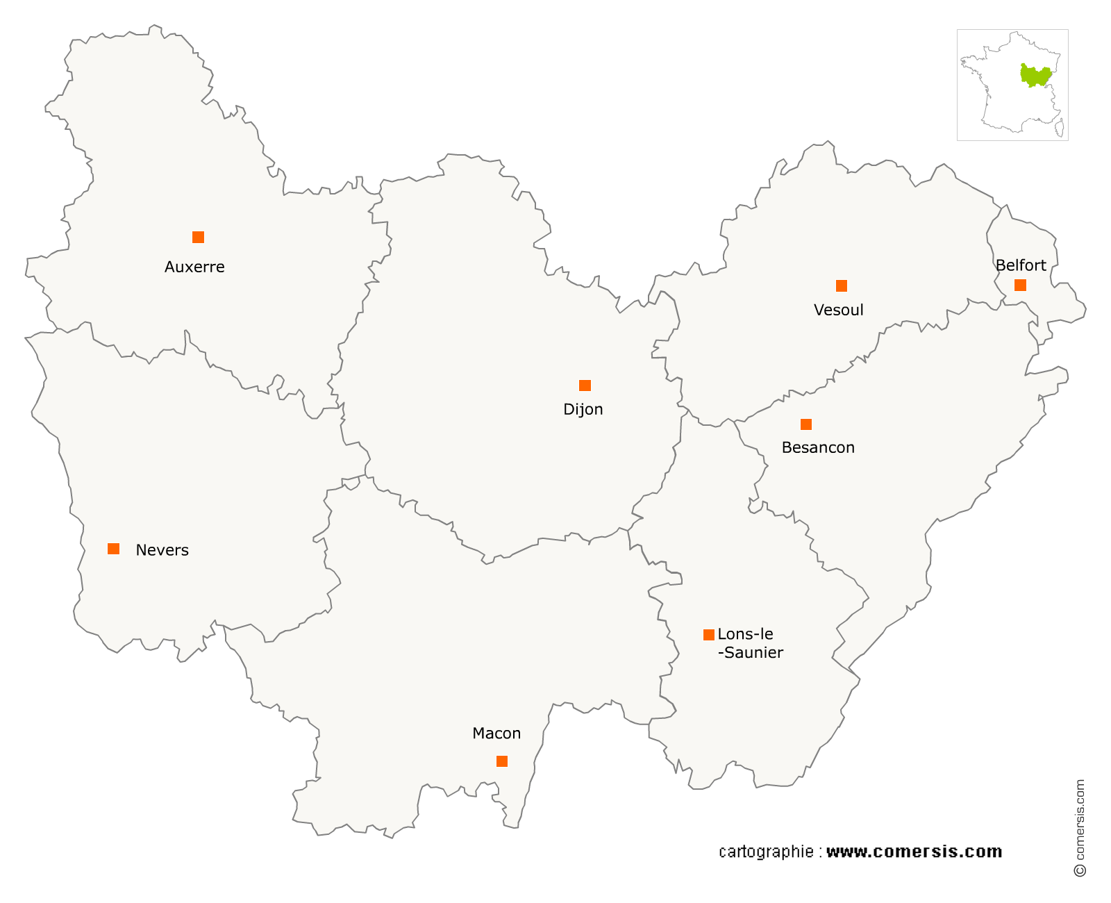 Carte région Bourgone-Franche-Comté